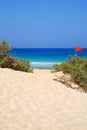 Sand Dunes and beach in National Park Corralejo, Fuerteventura Royalty Free Stock Photo