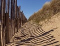 Sand dunes on a beach, with wooden fence. Royalty Free Stock Photo