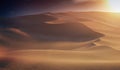 Sand dunes in desert at sunset. 3D rendered illustration.
