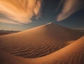 Sand dunes in the desert at sunset. Sahara desert, generative ai