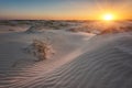 Sand dunes of the desert at sunset, scenic landscape, Oleshky Sands, Kherson oblast, Ukraine, outdoor travel background Royalty Free Stock Photo