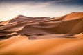 Sand dunes of Erg Chebbi. Vast desert landscape with high dunes during sunset