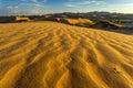 Sand dunes and footprint at sunset