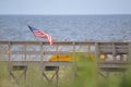 The beach boardwalk makes room for a kayak