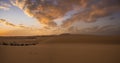 Sand dunes in the National Park of Dunas de Corralejo during a beautiful sunset, Canary Islands - Fuerteventura Royalty Free Stock Photo