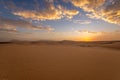 Sand dunes in the National Park of Dunas de Corralejo during a beautiful sunset Royalty Free Stock Photo