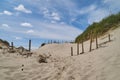 Sand dunes at the North Sea coast in Denmark under vivid blue sky and white clouds Royalty Free Stock Photo