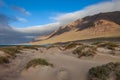 Sand dunes and ocean landscape on sunset Royalty Free Stock Photo