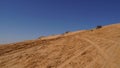 Sand dunes with sand ripples and clear blue sky. Travel background with sand meets sky Royalty Free Stock Photo