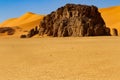 Sand dunes and rock towers of Tin Merzouga. Tadrart mountains, Tassili n`Ajjer National Park, Algeria, Afrika