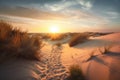 sand dunes with sunset in the background, creating a stunning visual