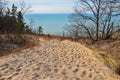 Sand dunes with traces of people on a sand path down. Indiana Dunes National Lakeshore, USA Royalty Free Stock Photo