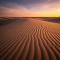 Sand dunes under a sunset sky, with a pattern of ripples created by the wind across th Royalty Free Stock Photo