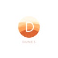 Sand dunes vector icon. Desert landscape logo template. Abstract round flat style logotype.