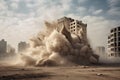 sand explosion during demolition of old building, with clouds of dust and debris flying Royalty Free Stock Photo