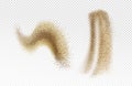 Sand fall, pour or explosion, sandy grains stains or strokes and wave isolated on transparent background Royalty Free Stock Photo