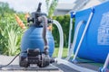 Sand filter plant at a pool in the garden Royalty Free Stock Photo