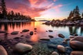 Sand Harbor beach at sunset, Lake Tahoe Royalty Free Stock Photo