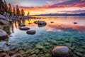 Sand Harbor beach at sunset, Lake Tahoe Royalty Free Stock Photo