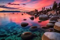 Sand Harbor beach at sunset, Lake Tahoe Royalty Free Stock Photo