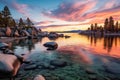 Sand Harbor beach at sunset, Lake Tahoe Royalty Free Stock Photo