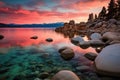 Sand Harbor beach at sunset, Lake Tahoe Royalty Free Stock Photo