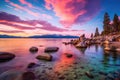 Sand Harbor beach at sunset, Lake Tahoe Royalty Free Stock Photo