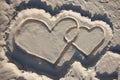 Sand hearts on beach