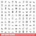 100 sand icons set, outline style