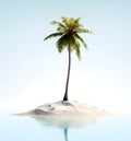 Sand Island with Coconut Palm Tree and Blue Sky close-up, tropical nature concept, realistic illustration, generative ai Royalty Free Stock Photo