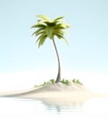 Sand Island with Coconut Palm Tree and Blue Sky close-up, tropical nature concept, realistic illustration, generative ai Royalty Free Stock Photo