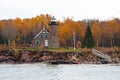 Sand Island Lighthouse in Wisconsin on Lake Superior in the Apostle Islands National Lakeshore - taken in the fall season Royalty Free Stock Photo