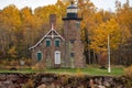 Sand Island Lighthouse in Wisconsin on Lake Superior in the Apostle Islands National Lakeshore - taken in the fall season Royalty Free Stock Photo