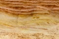 sand layers structure. sedimentary rock-sandstone. Surface of wall. industrial quarry. opencast mining. Royalty Free Stock Photo
