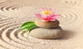 Sand, lily and spa stones in zen garden Royalty Free Stock Photo