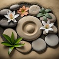 sand, lily and spa stones in zen garden - generated by ai Royalty Free Stock Photo