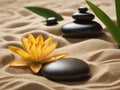 sand, lily and spa stones in zen garden - generated by ai Royalty Free Stock Photo