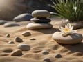 sand, lily and spa stones in zen garden - generated by ai Royalty Free Stock Photo