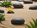 sand, lily and spa stones in zen garden - generated by ai Royalty Free Stock Photo