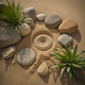 sand, lily and spa stones in zen garden - generated by ai Royalty Free Stock Photo