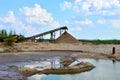 Sand making plant in mining quarry. Crushing factory with production line for crushing, grinding stone, sorting sand and bulk Royalty Free Stock Photo