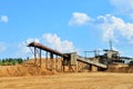 Sand making plant in mining quarry. Crushing factory with production line for crushing, grinding stone, sorting sand and bulk Royalty Free Stock Photo