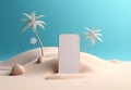 sand mock palm creative up summer concept sea cyber holiday phone. Generative AI.