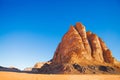 Sand mountain The Seven Pillars of Wisdom against the blue sky, Jordan, Wadi RAM desert Royalty Free Stock Photo