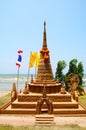 Sand pagoda and flags was carefully built, and beautifully decorated Songkran festival Royalty Free Stock Photo