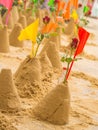 Sand Pagodas with colorful flags in Songkran Festival, Wat Pho, Royalty Free Stock Photo
