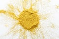 Sand painting. Golden glitter sun on white Royalty Free Stock Photo