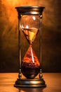 The sand passes through the hourglass\'s bulbs, measuring the elapsed time counting down to the deadline Royalty Free Stock Photo