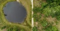 Sand Path Between a Pond and a Forest, Top Down - Drents Friese Wold, The Netherlands, 4K Drone Footage