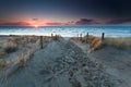 Sand path to beach on North sea at sunset Royalty Free Stock Photo